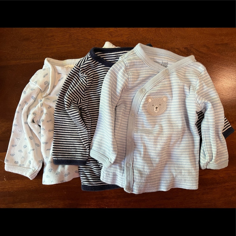 Three baby shirts, size 0-3 months